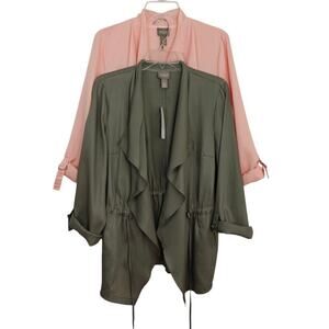 Chico's Soft Drape Front Jackets Lot Size Medium / 1 Green Peach Drawstring NWT
